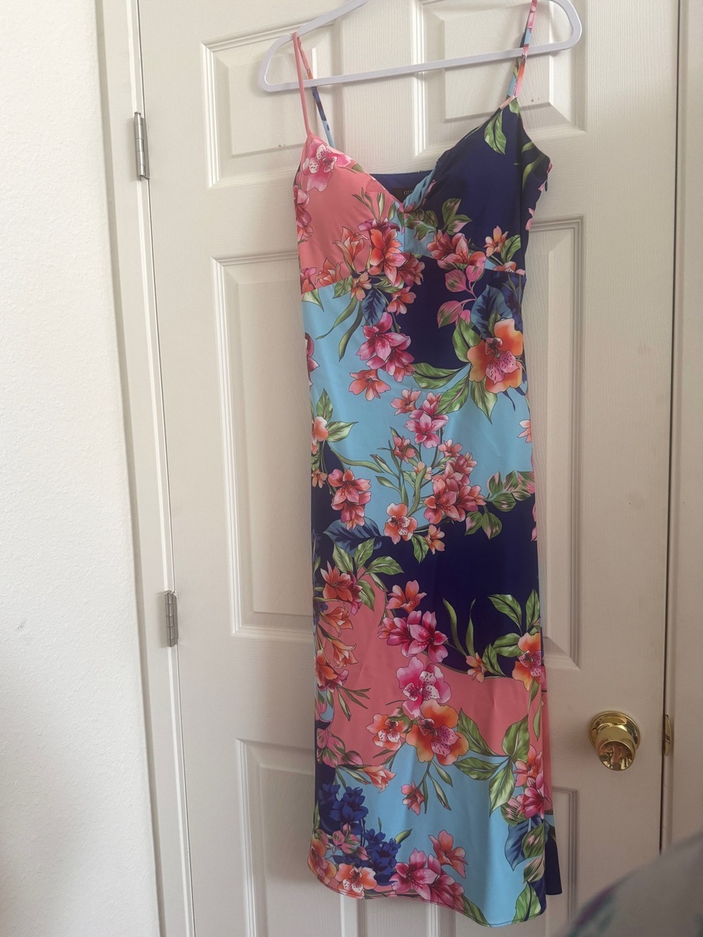 Guess Floral Midi Slip Dress in Pink, Blue & Navy